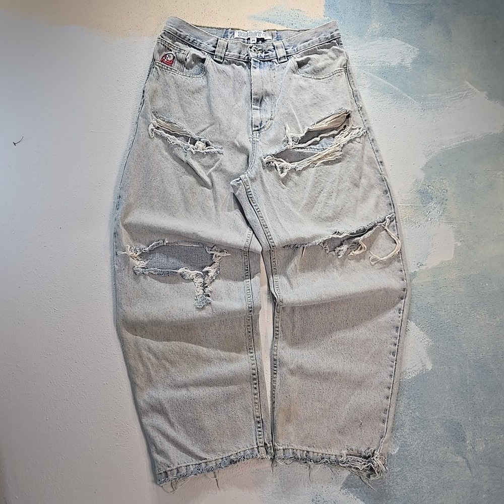 Polar Skate Co Big Boy Men M 34 Jeans Thrashed Lt Wash Distressed Baggy Wide Leg